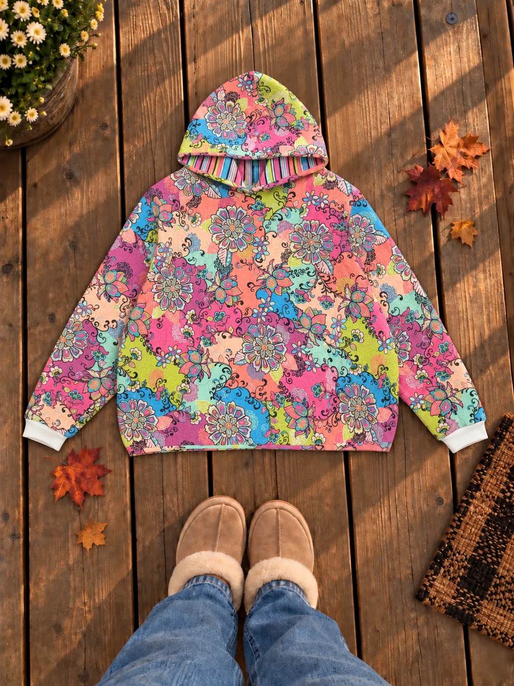 Retro Upcycled Vintage 90s quilted hoodie